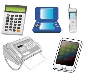 電卓、ゲーム機、携帯電話、ファクシミリ、スマートフォンなどのイラスト