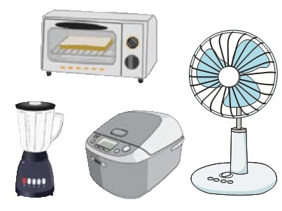 トースター、ミキサー、扇風機、炊飯器のイラスト