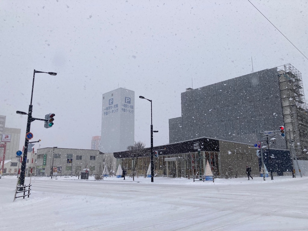 雪が降り積もる千歳市内の写真