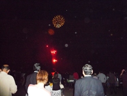 湖上船から打ち上げた花火を観覧